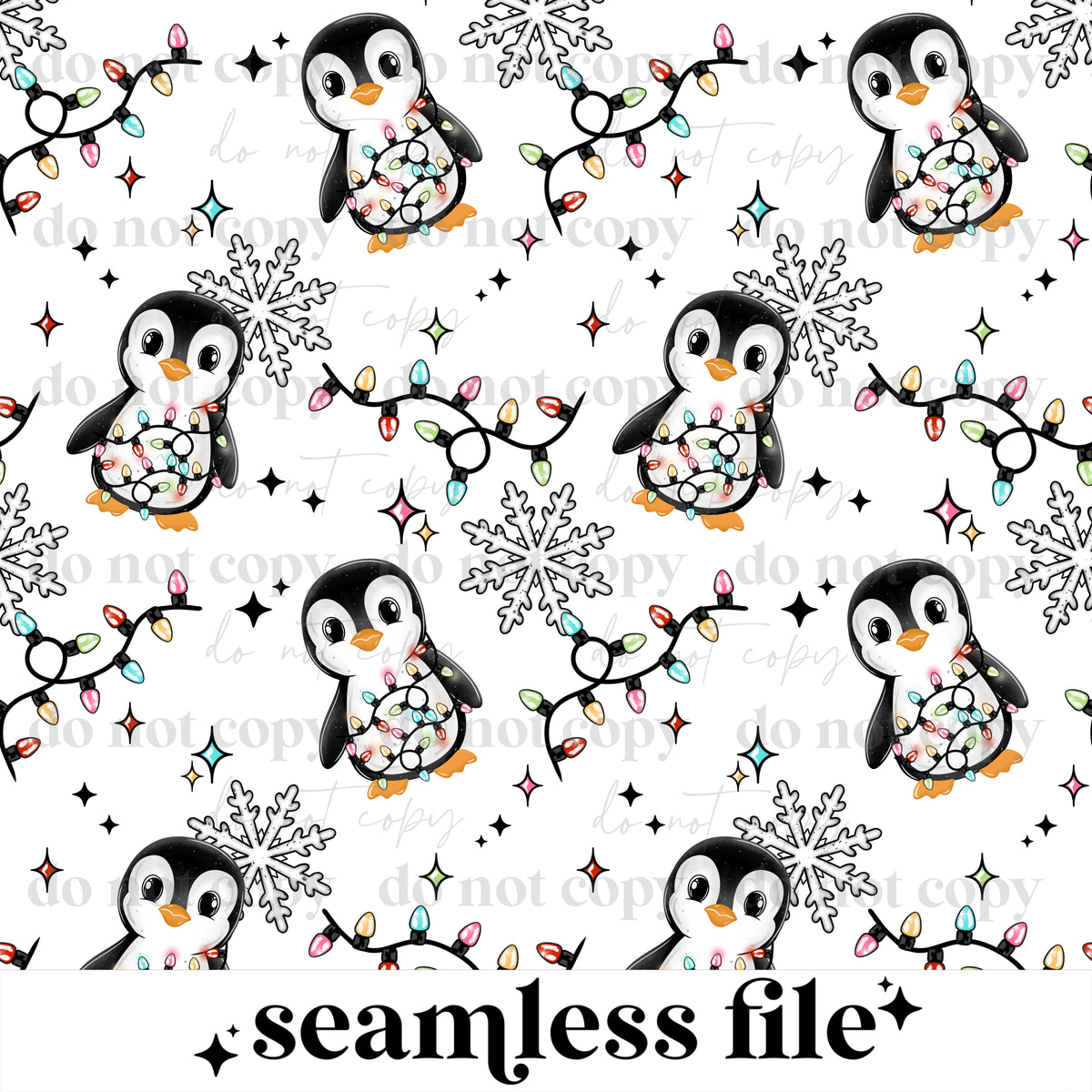 Penguin Christmas lights Seamless