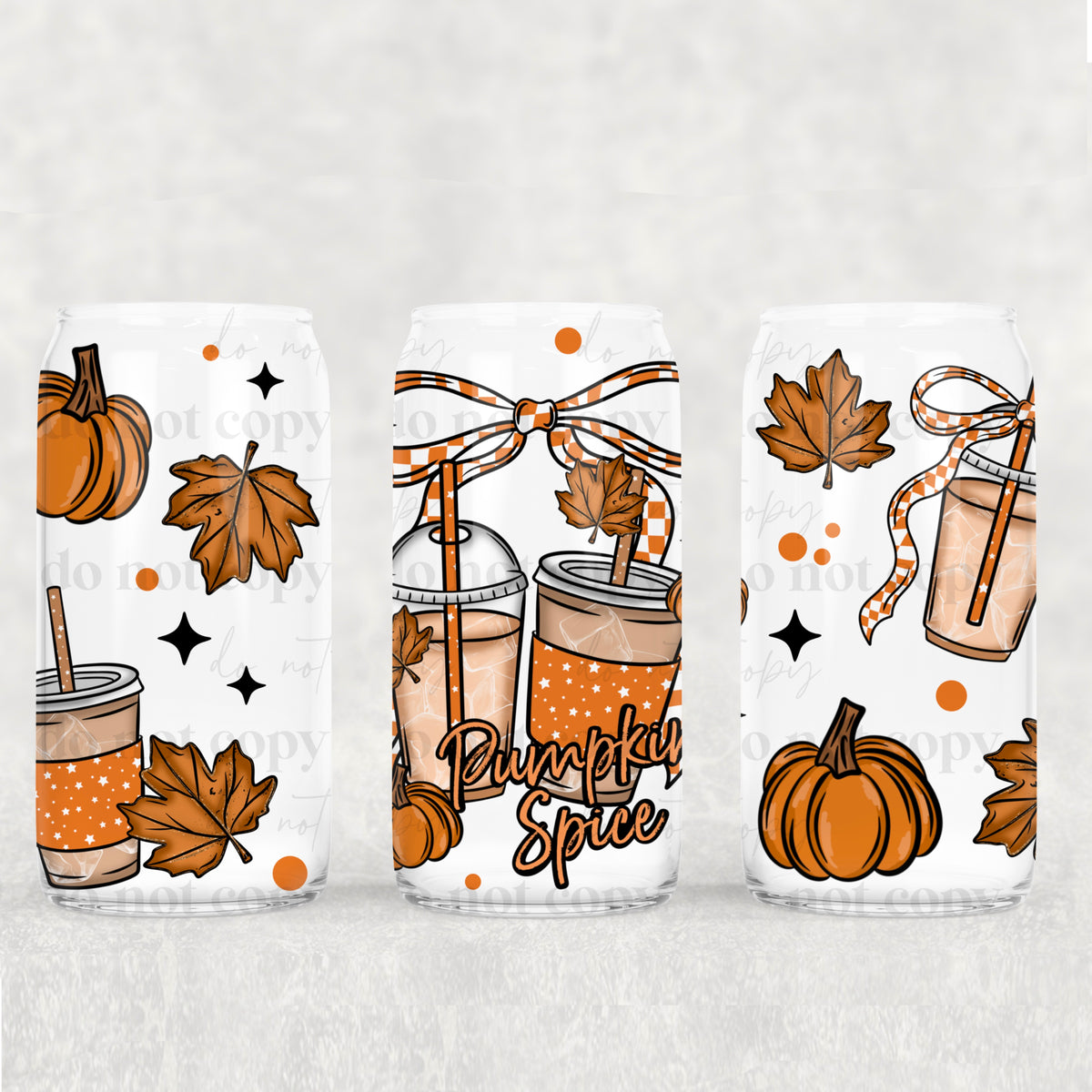 Pumpkin Spice Coffee Bow 16oz Glass Wrap