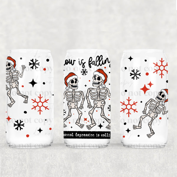 Snow is Falling Skellies 16oz Glass Wrap