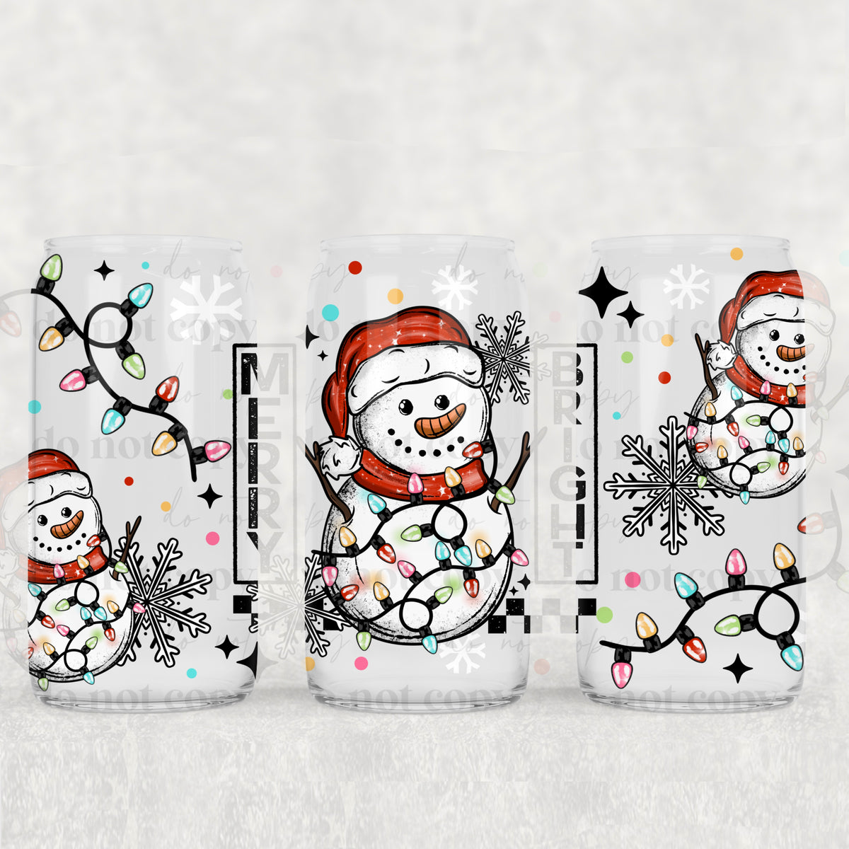Merry Bright Snowman 16oz Glass Wrap