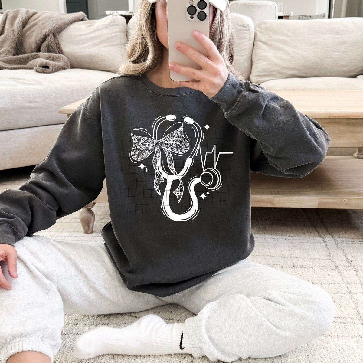 Nurse Bow and Stethoscope Single Color PNG