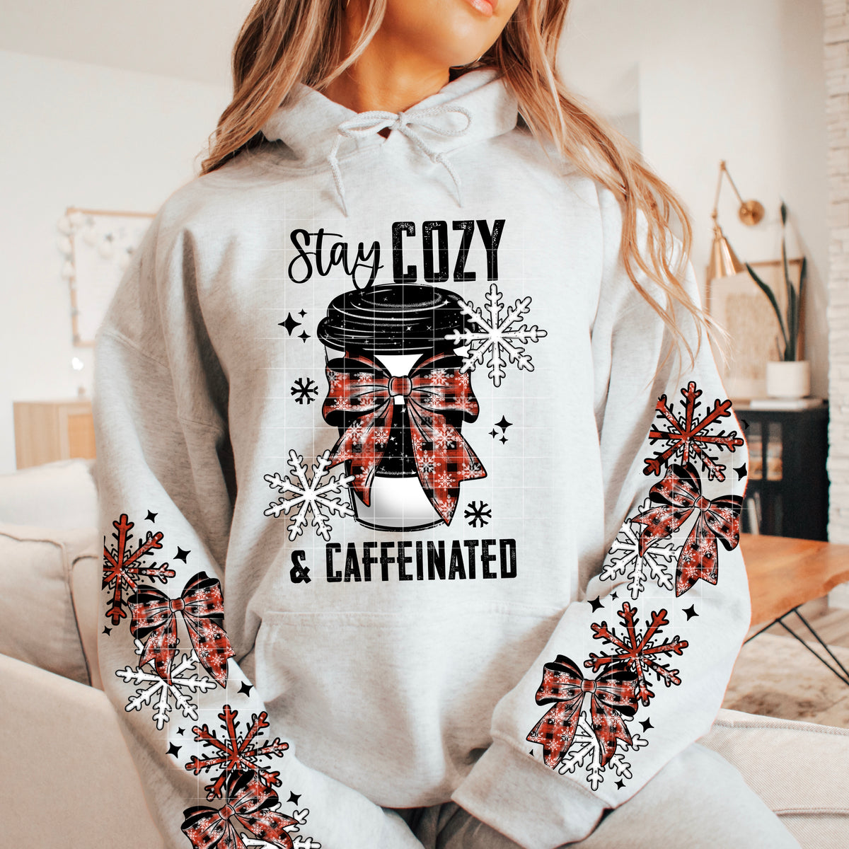 Cozy and caffeinated w/ Sleeves ( and bow png) PNG