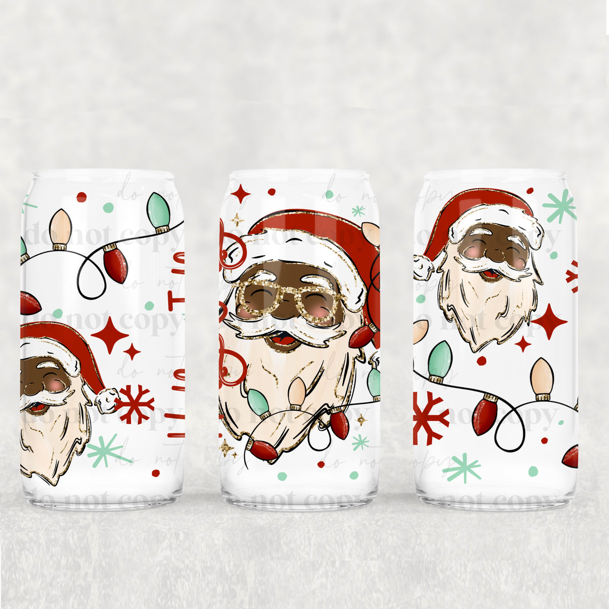 Holly Jolly Santa 16oz Glass Wrap