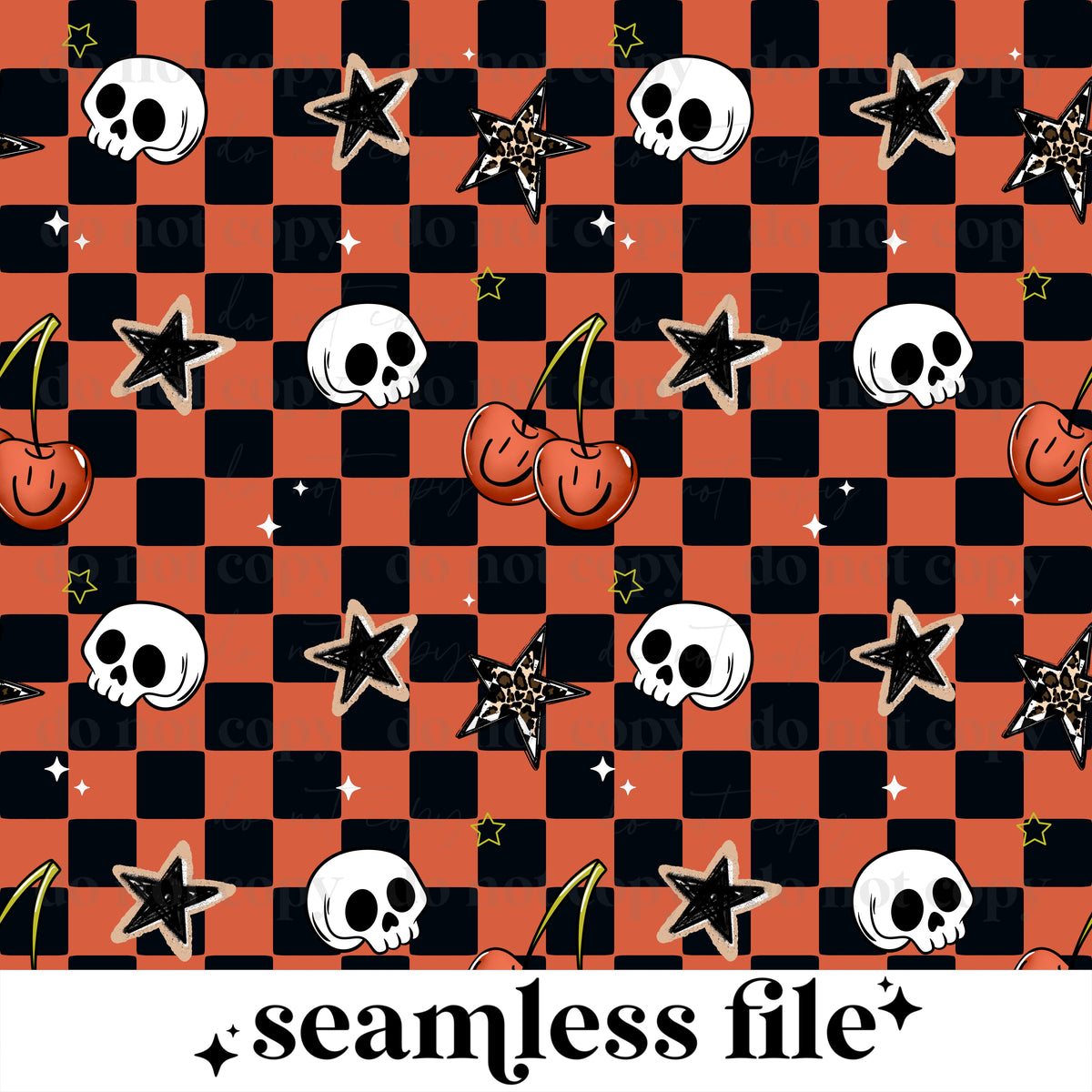 Skull Cherry Checker seamless