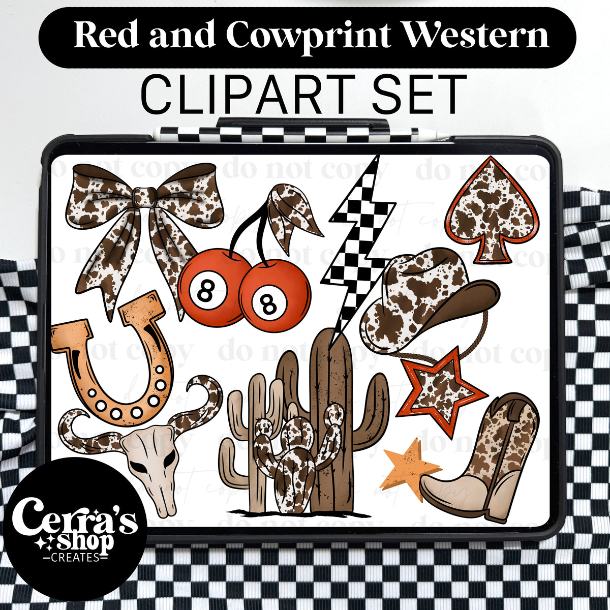 Red Cow Print Western Clipart set