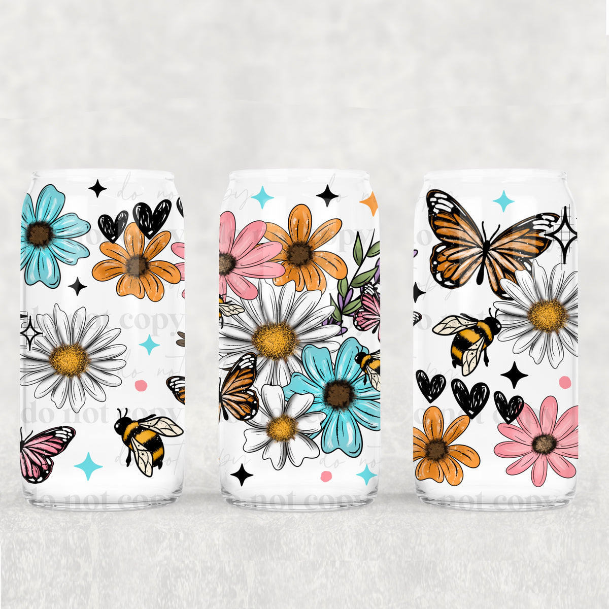 Florals Bees and butterflies 16oz Glass Wrap