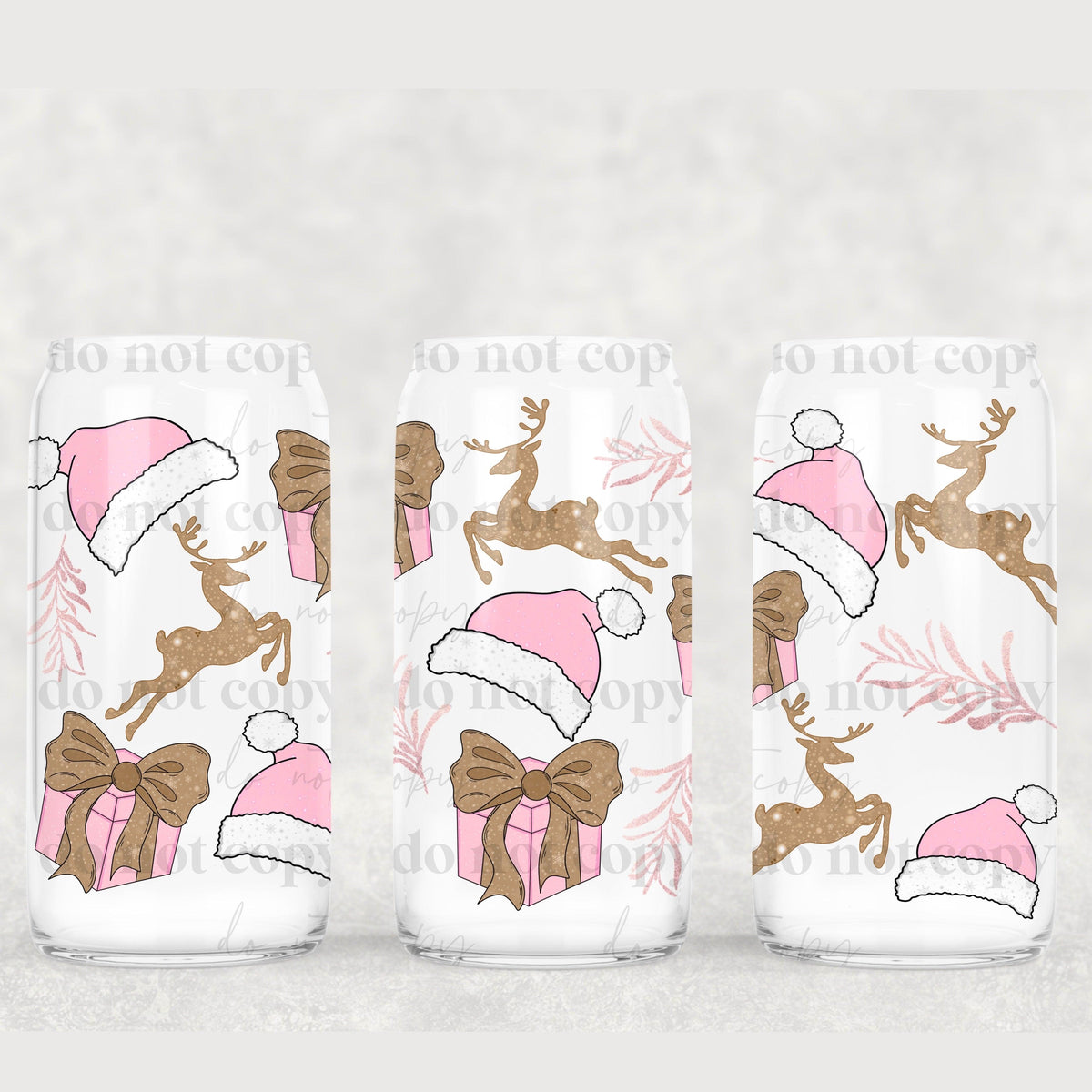 Pink Christmas 16oz Glass Wrap PNG