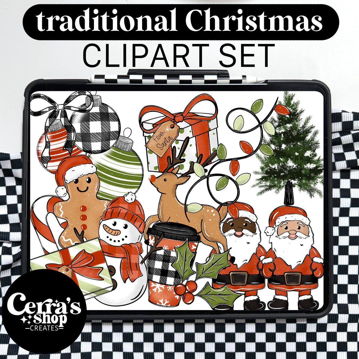 Plaid Christmas Clipart Set