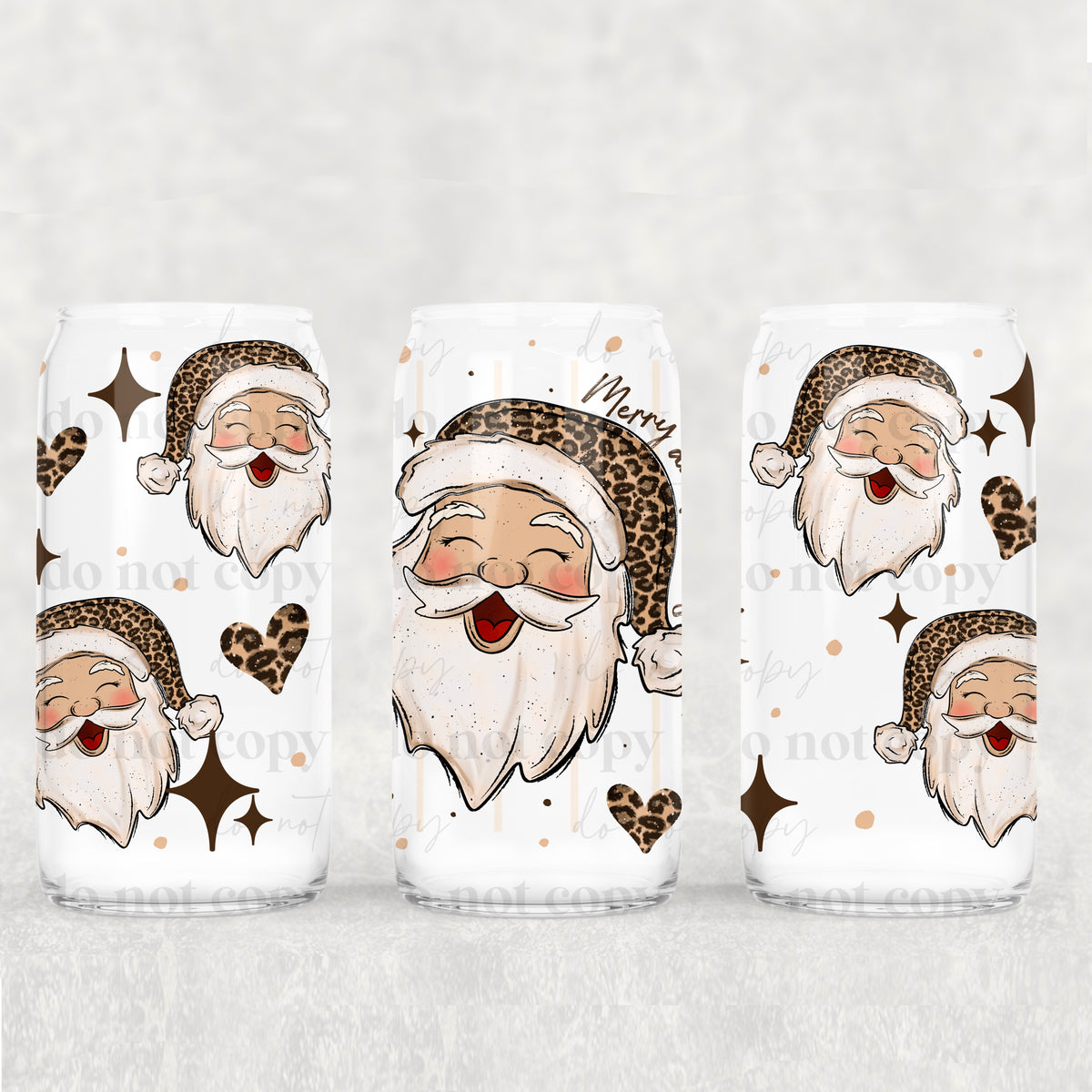 Merry Bright Leopard Santa 16oz Glass Wrap