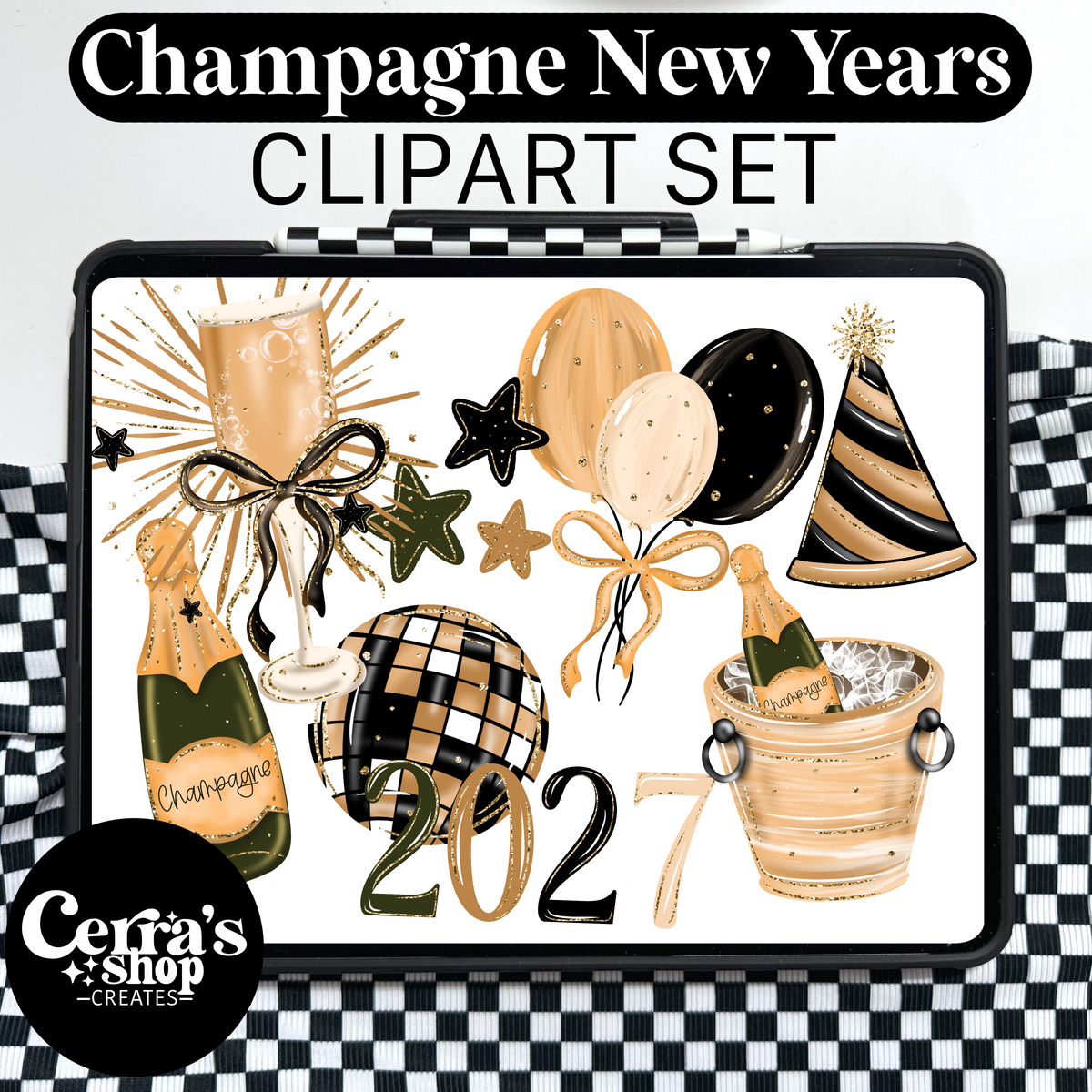 Black & Gold New Years Clipart Set