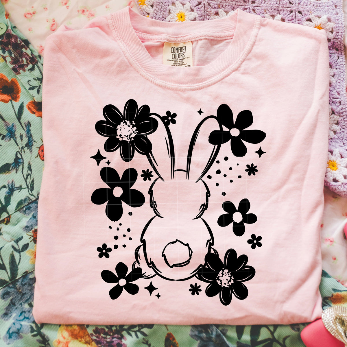 Floral Bunny single color PNG