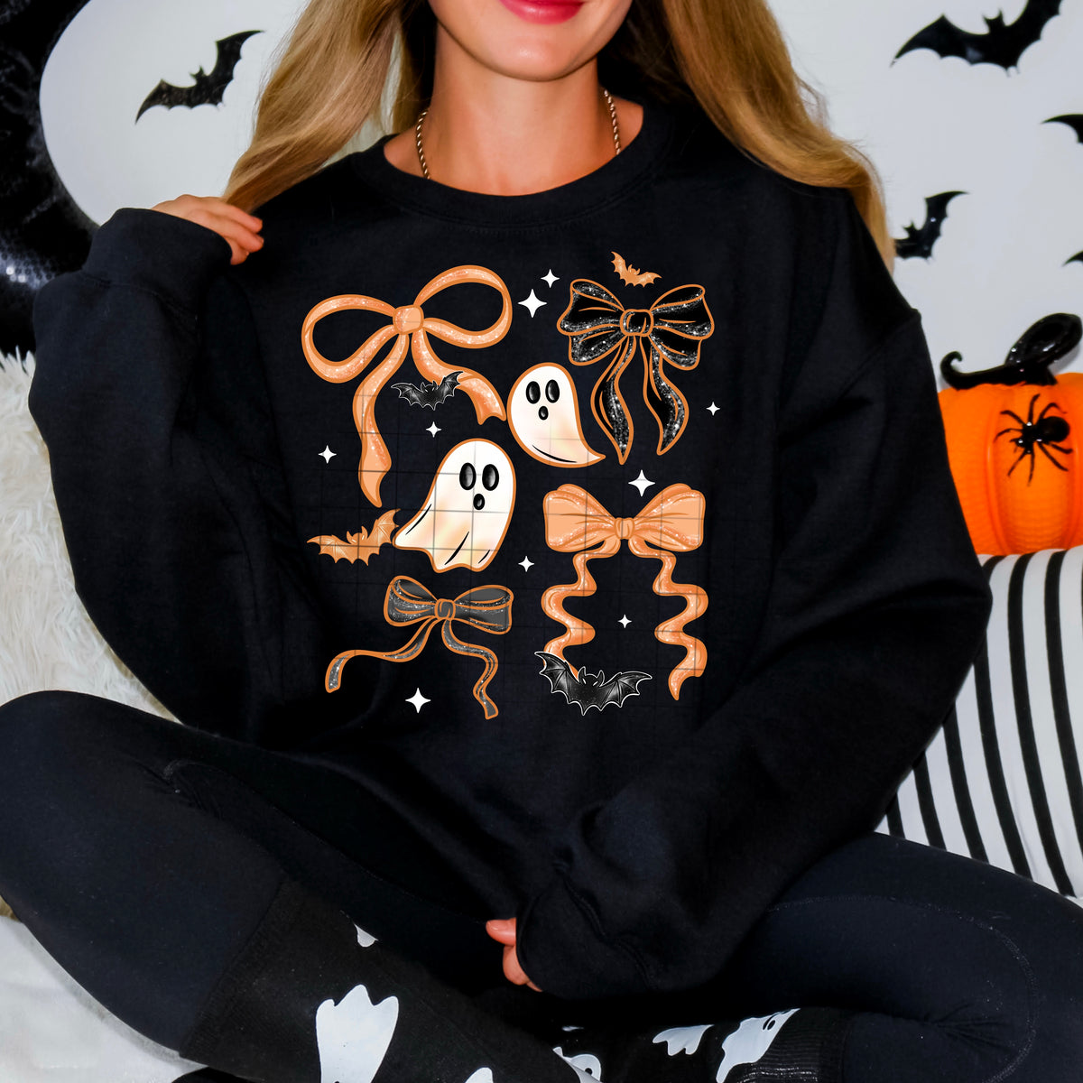 Orange Bows and Ghosts PNG