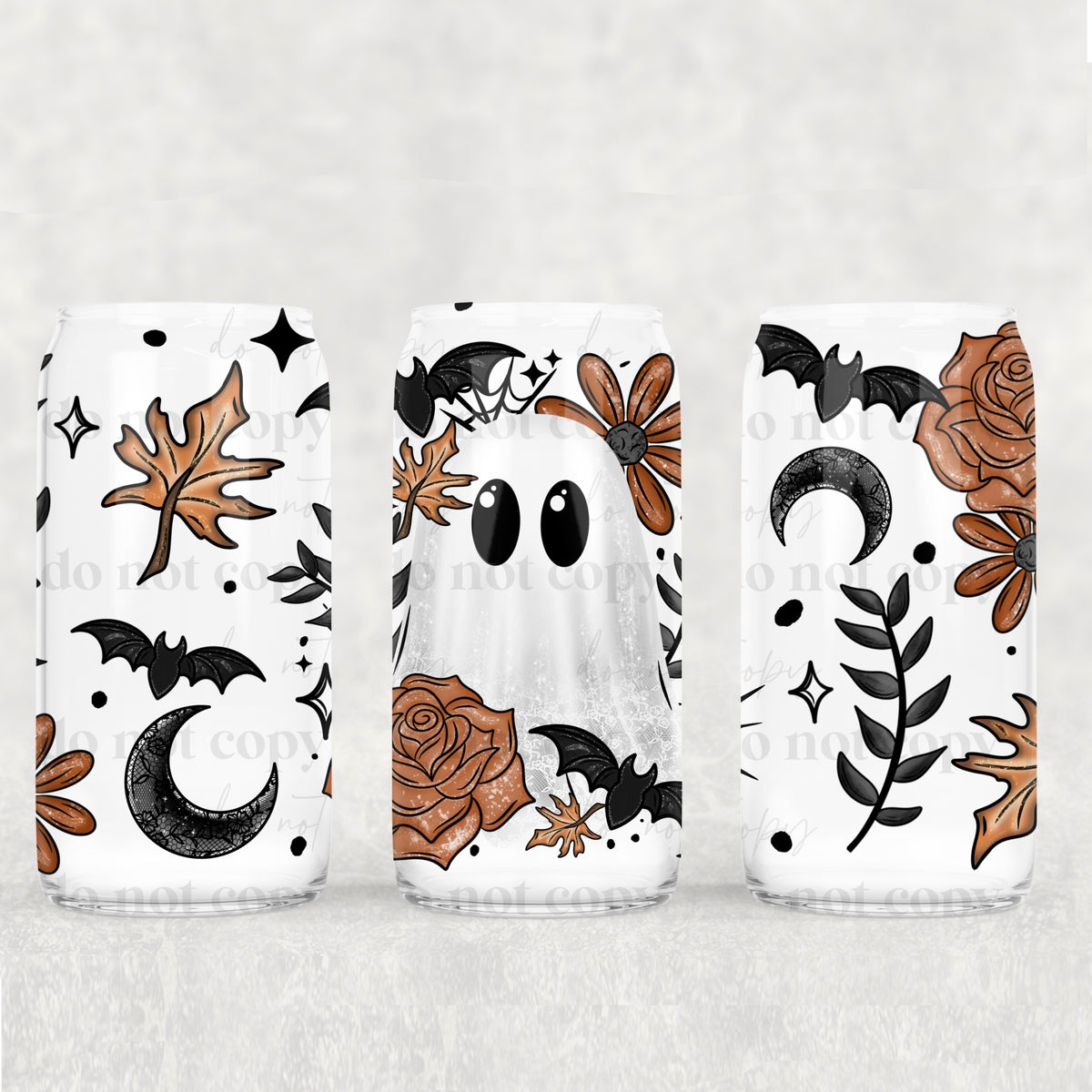 Orange Floral Ghost 16oz Glass Wrap