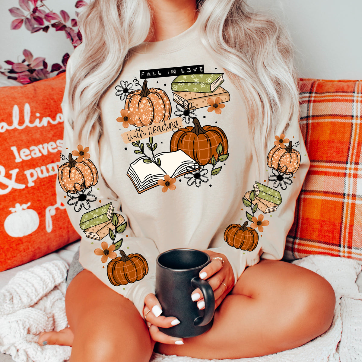 Fall in love with reading w/ sleeve PNG