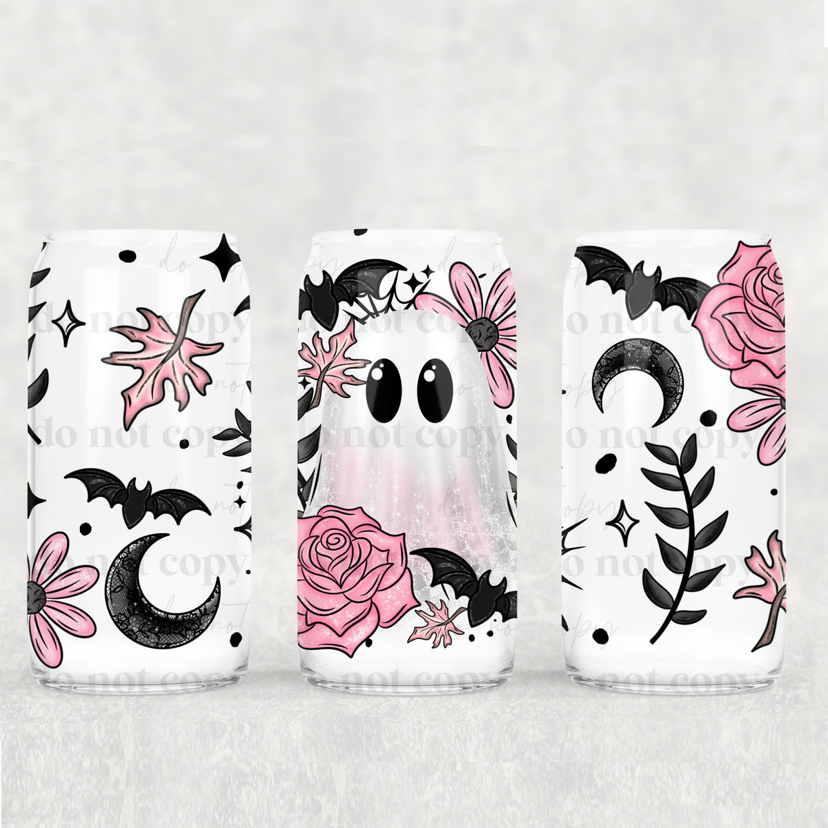 Pink Floral Ghost 16oz Glass Wrap