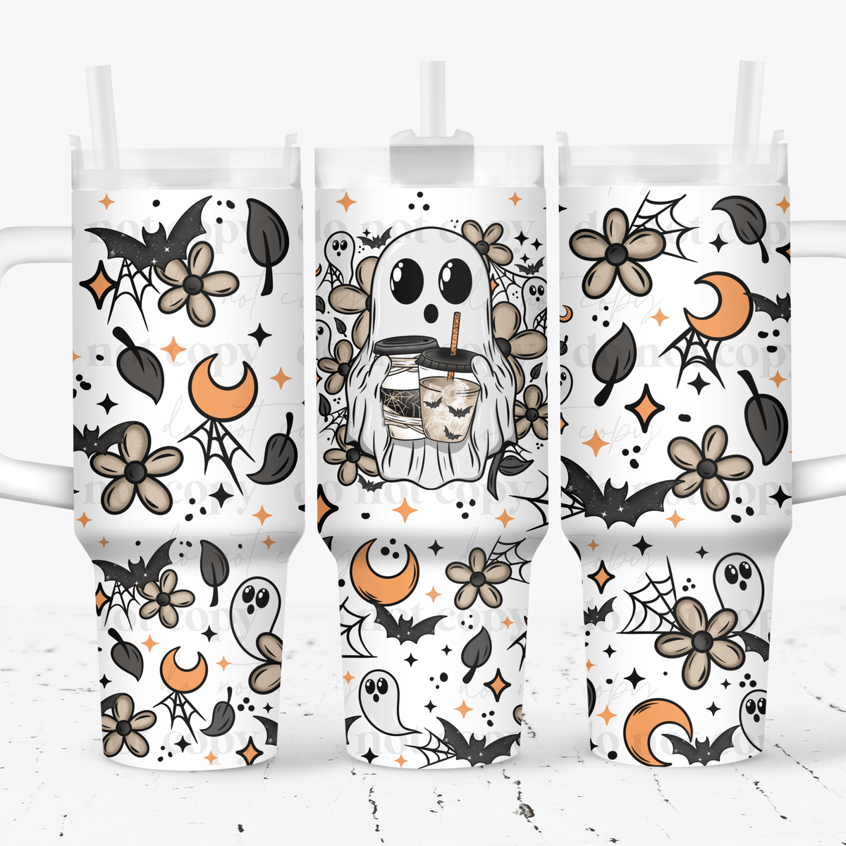 Floral coffee ghost 40oz Tumbler Wrap