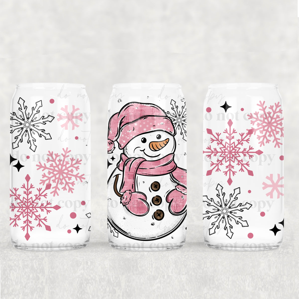 Pink Snowman 16oz Glass Wrap