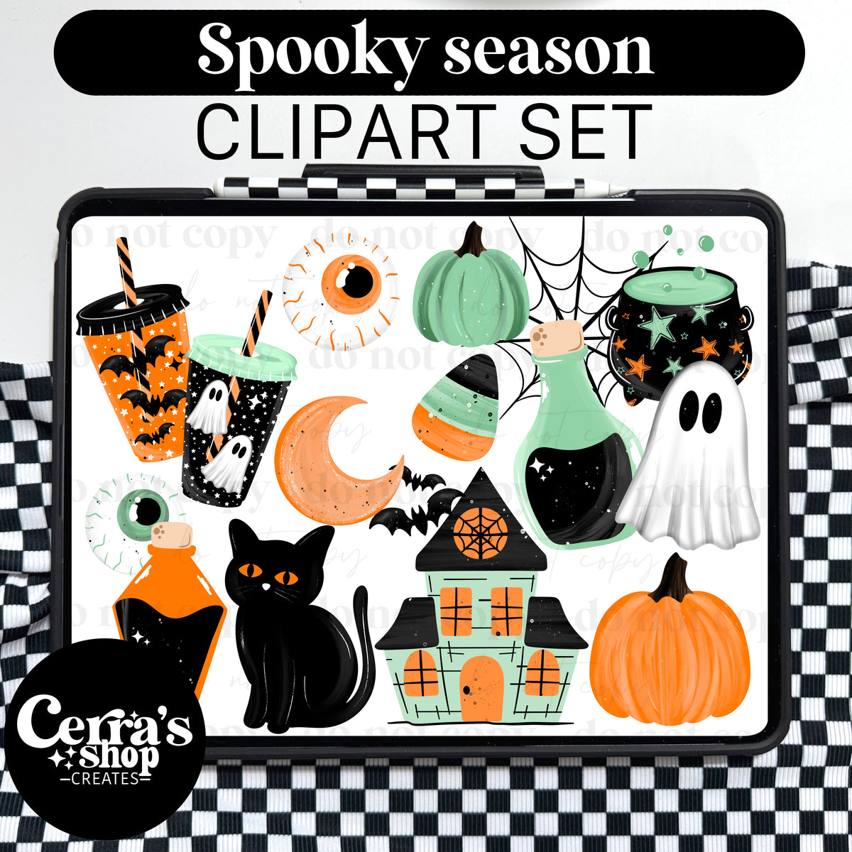 Orange Teal Spooky Clipart Set