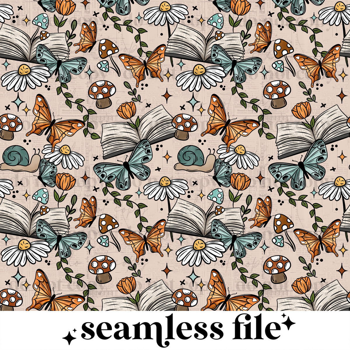 Cottagecore open book Seamless