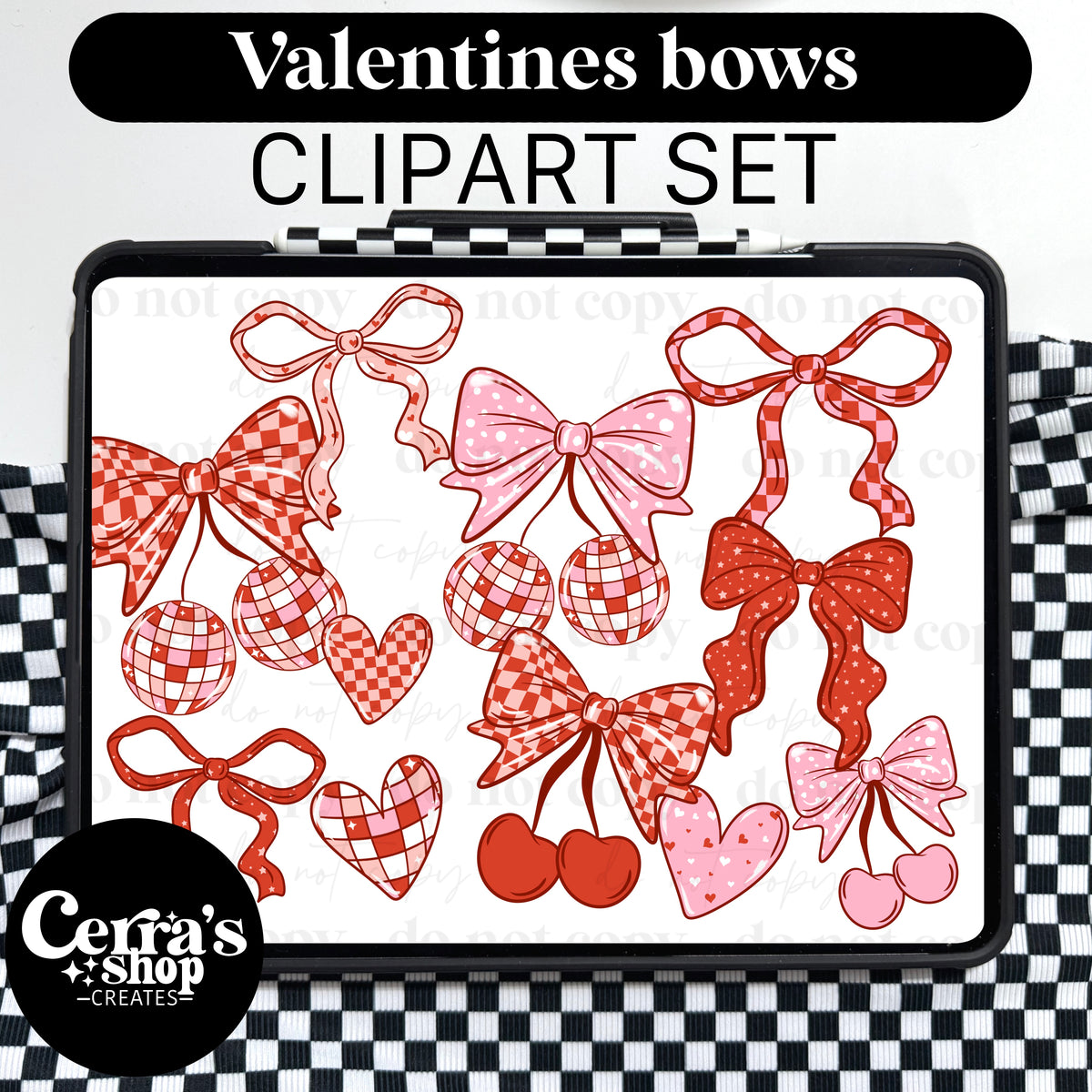 Valentines Cherries and Bows Clipart set