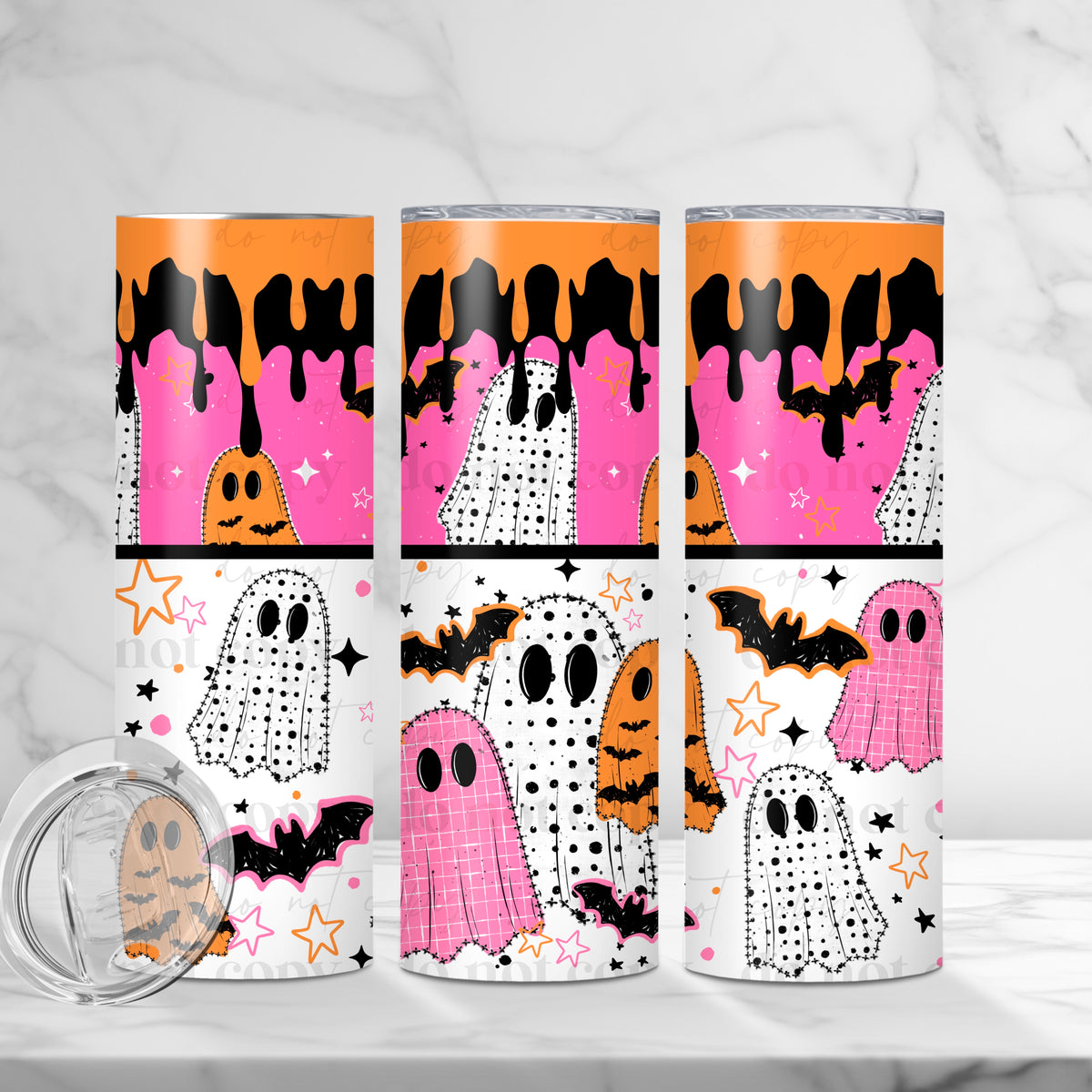Pink & Orange Ghosties Tumbler Wrap