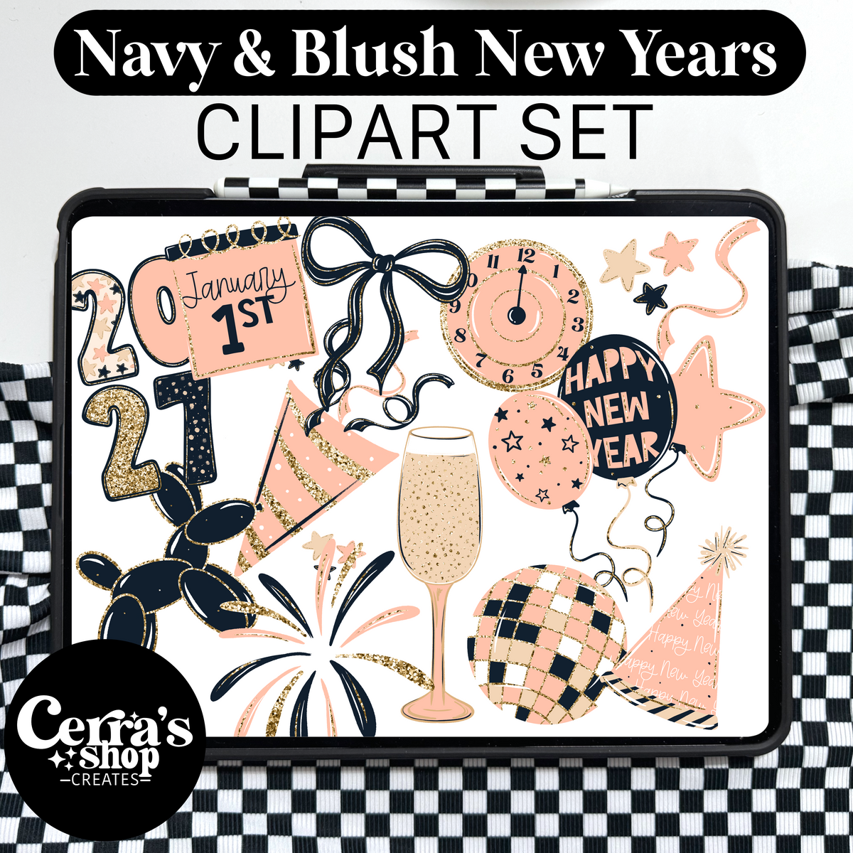 Pink & Navy New Years Clipart Set