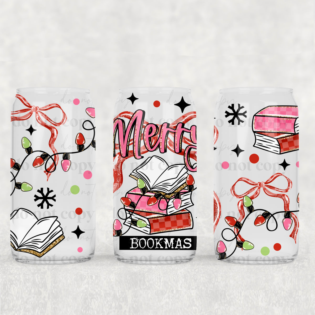 Merry Bookmas 16oz Glass Wrap