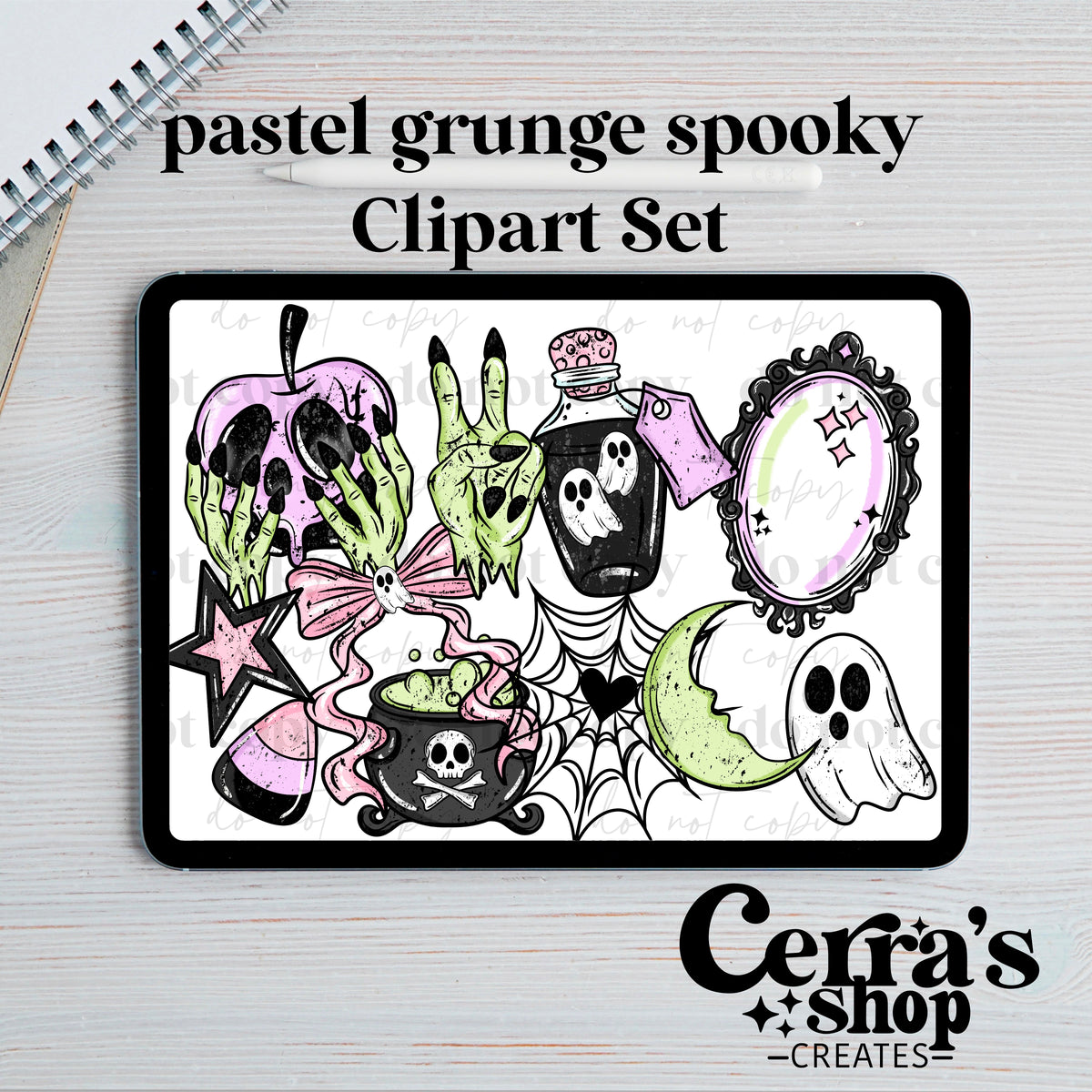 Pastel Grunge Spooky Clipart set