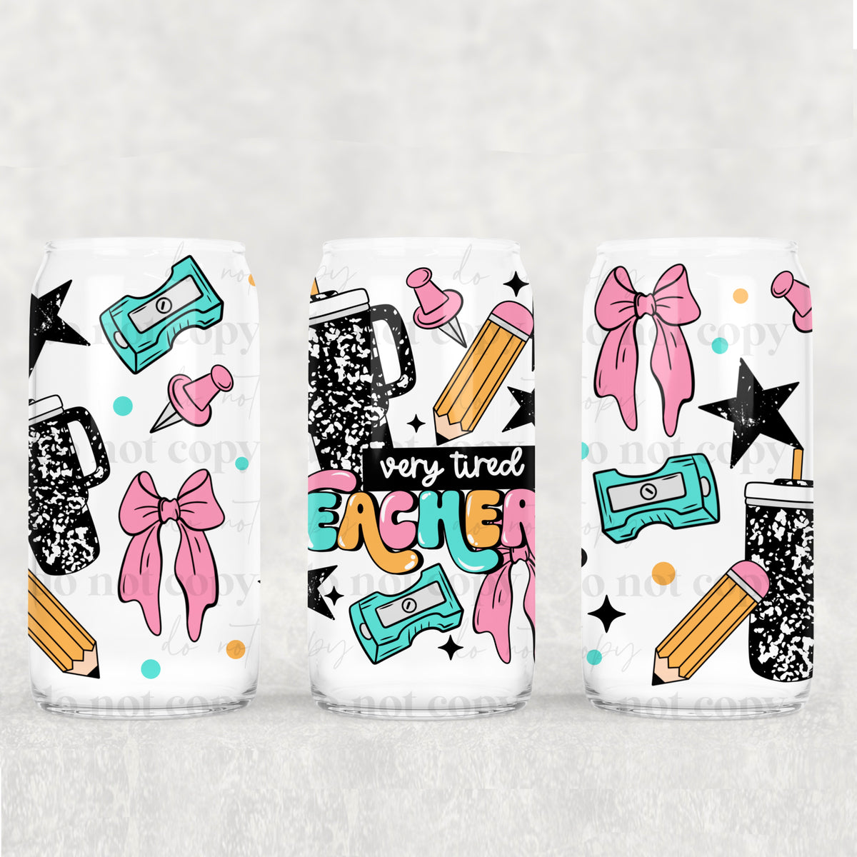 Very Tired Teacher 16 oz Glass Wrap