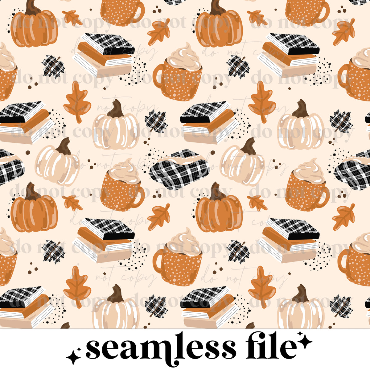 Cozy Books and Pumpkins Seamless