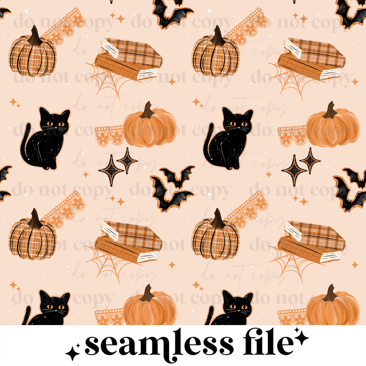 Black Cat and books Seamless