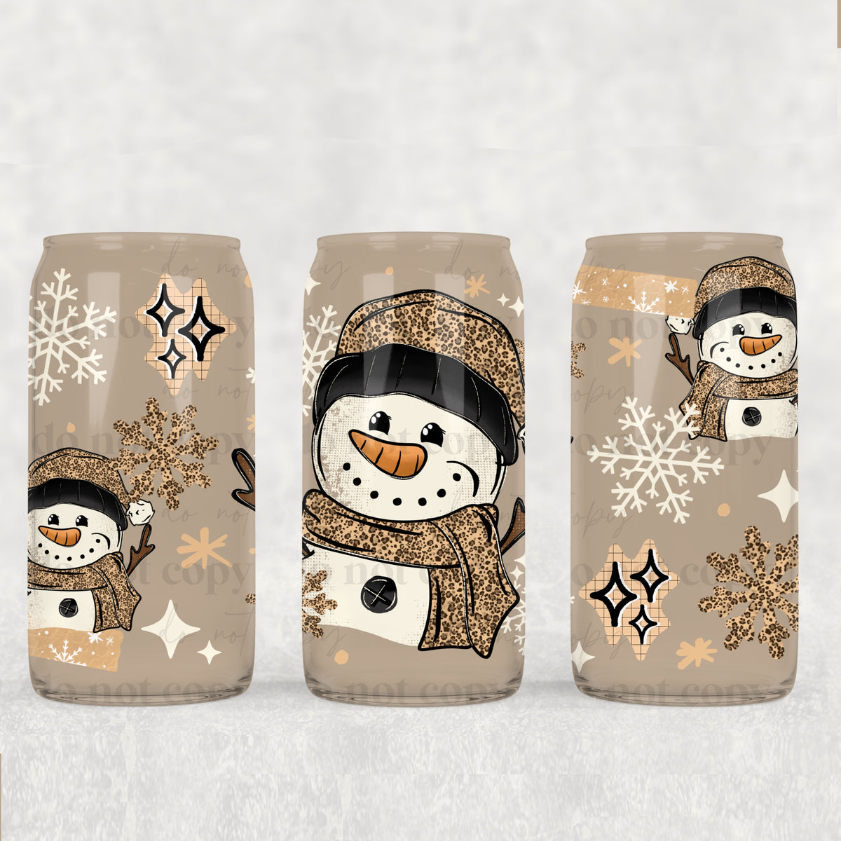Leopard Snowman 16oz Glass Wrap