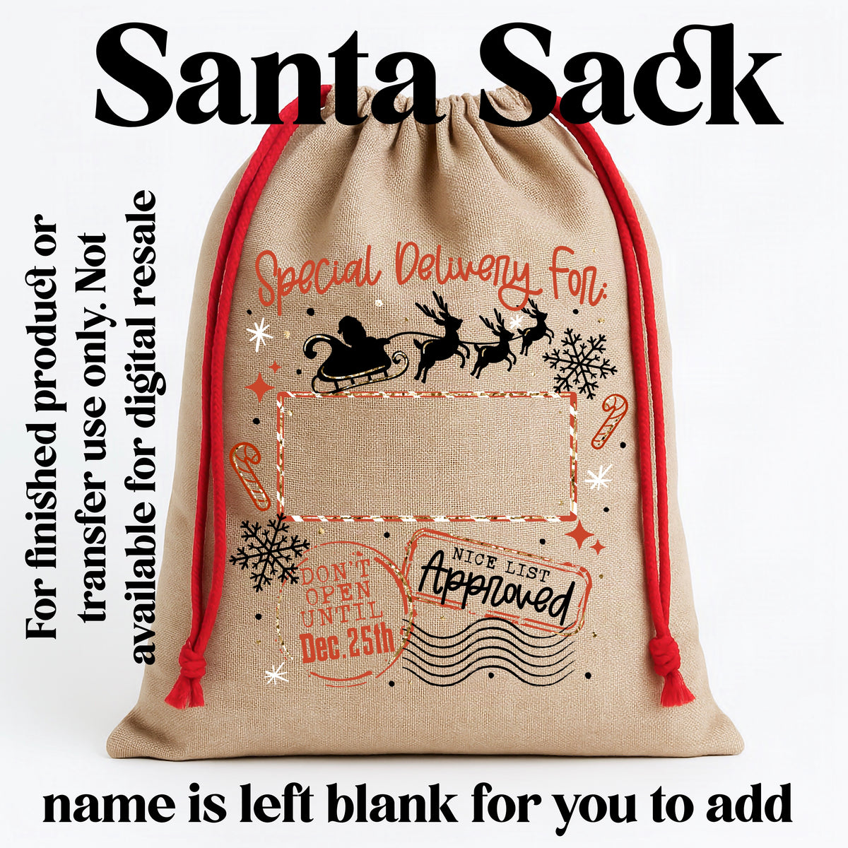 Santa Sack w/ name blank (you add the name in your own font) PNG