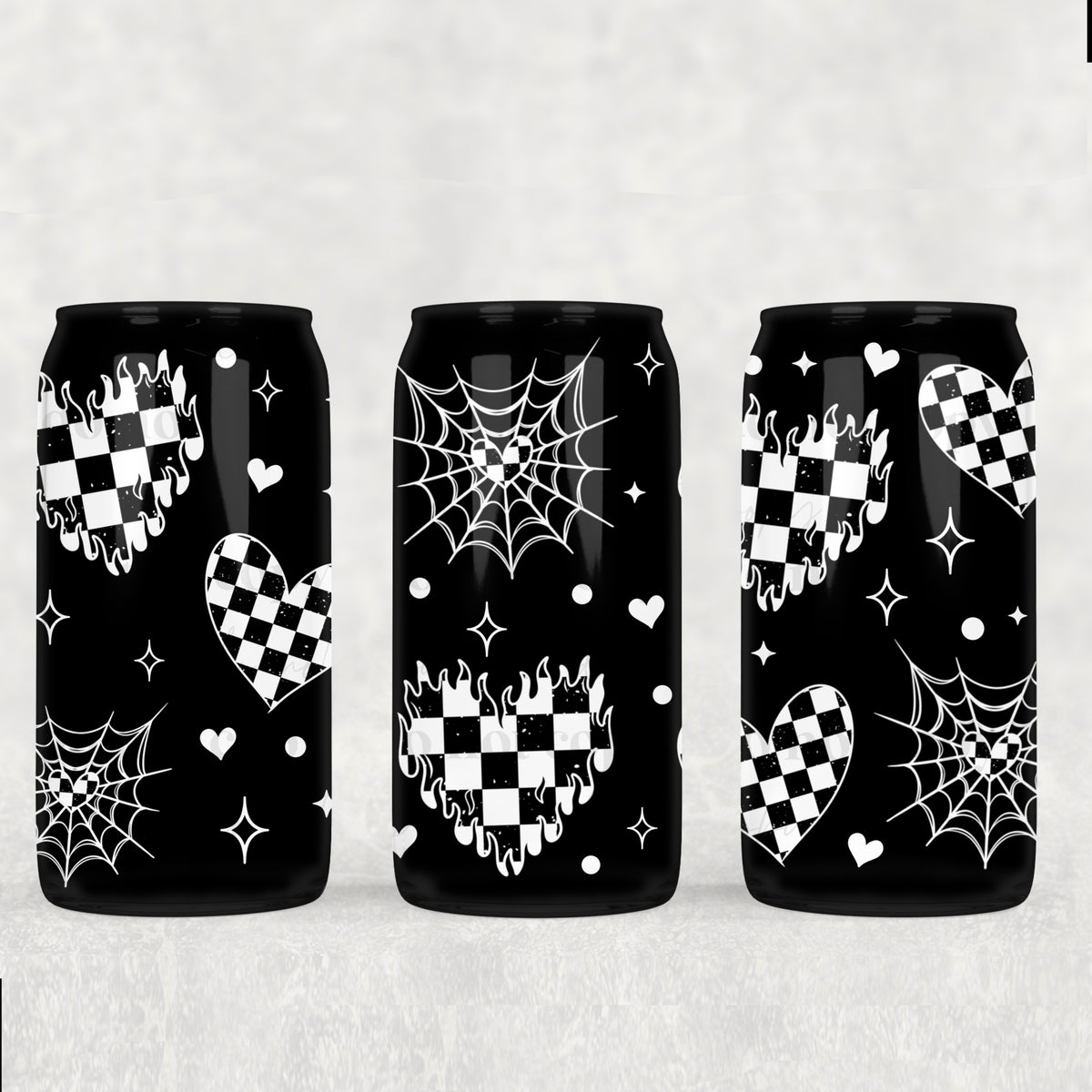 b&w hearts (white line work and black line work options) 16oz Glass Wrap