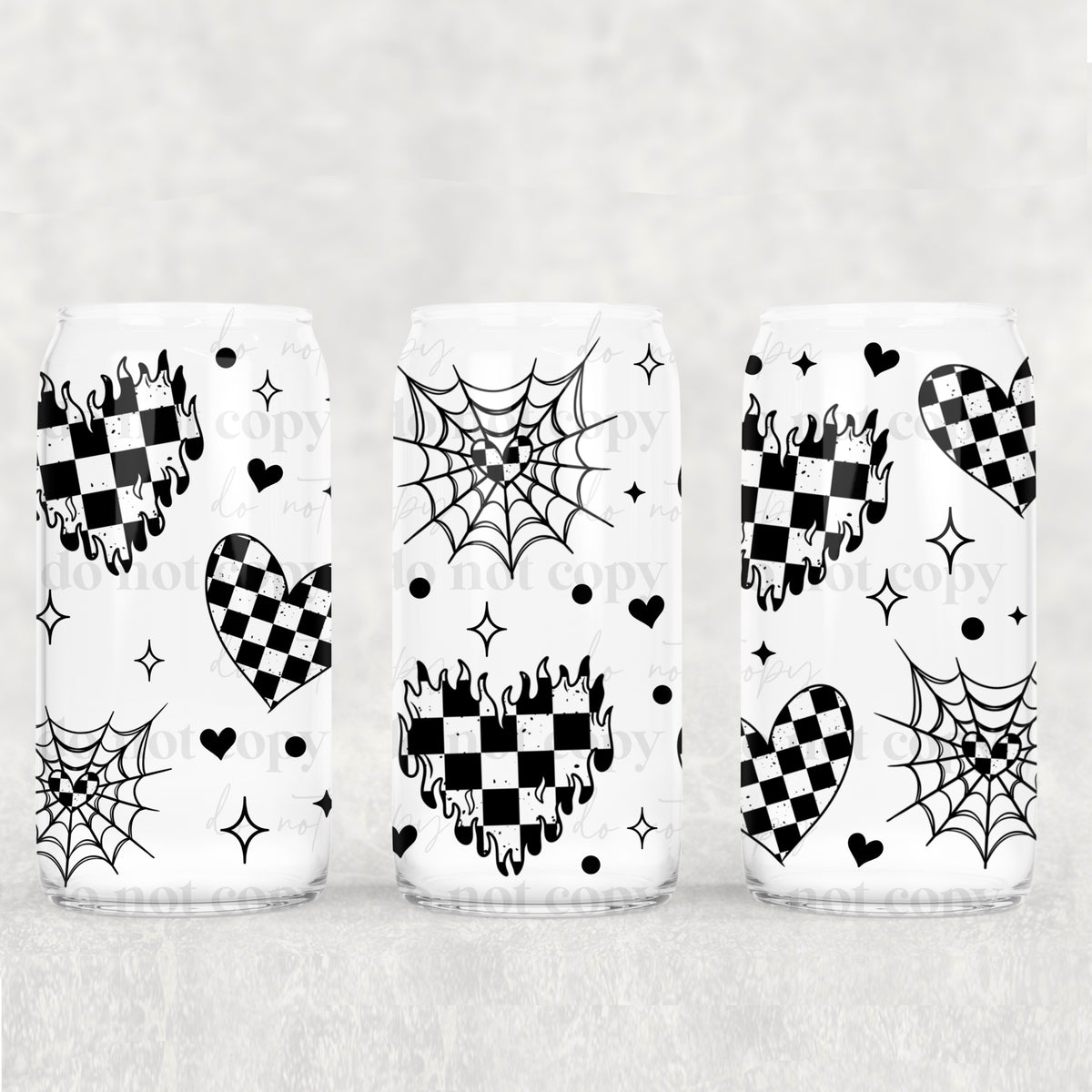 b&w hearts (white line work and black line work options) 16oz Glass Wrap