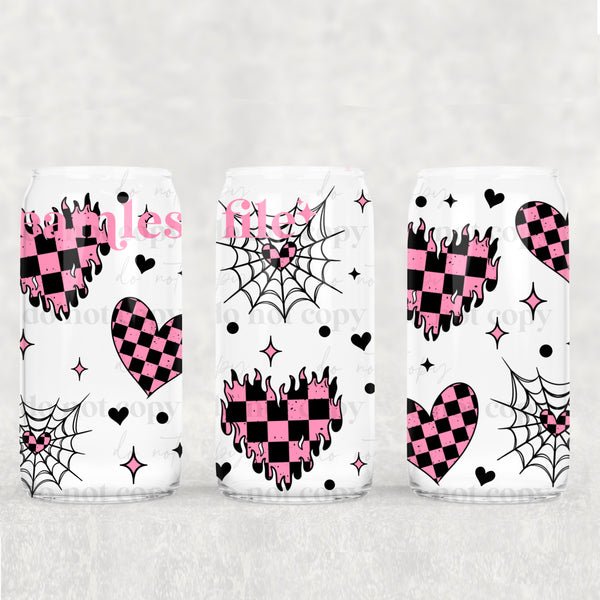 Pink hearts (white line work and black line work options) 16oz Glass Wrap