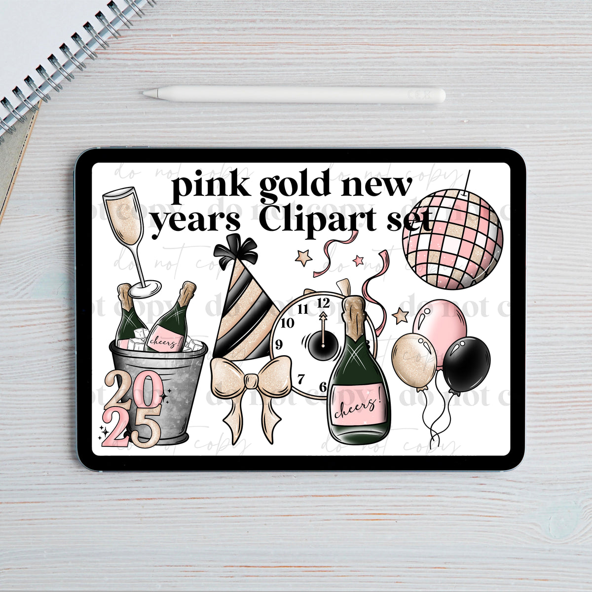 Pink and gold new years clipart