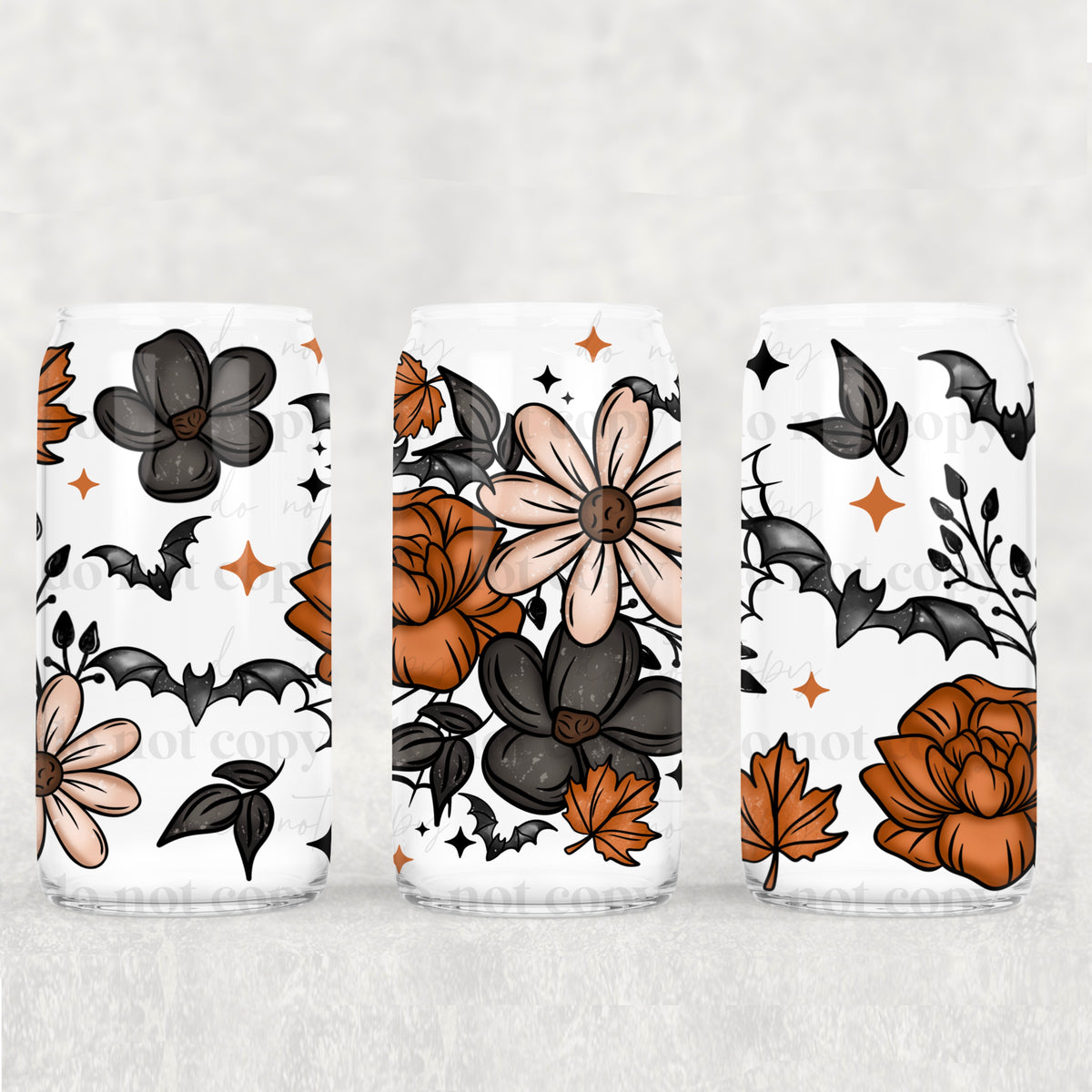 Fall Bat Florals 16oz Glass Wrap