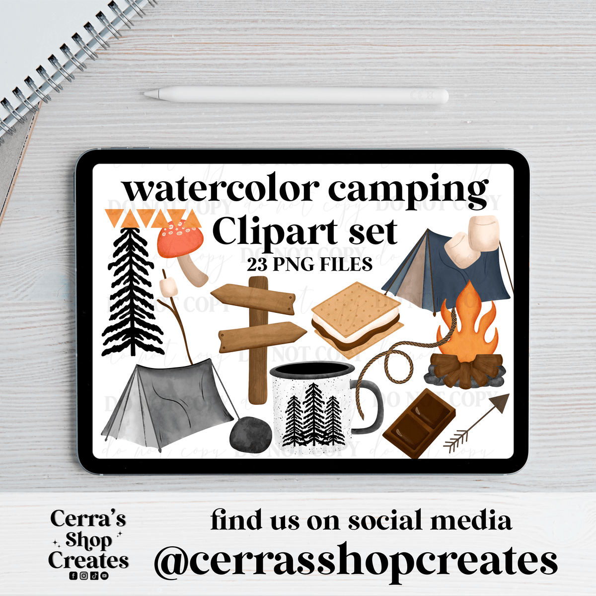 Watercolor Camping Clipart