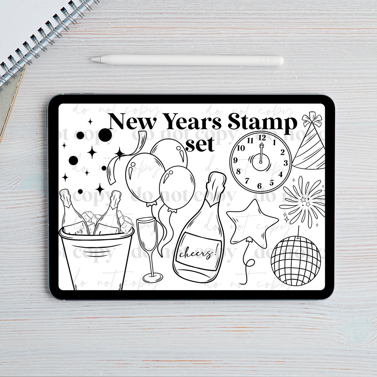 New Years Procreate Stamp Set