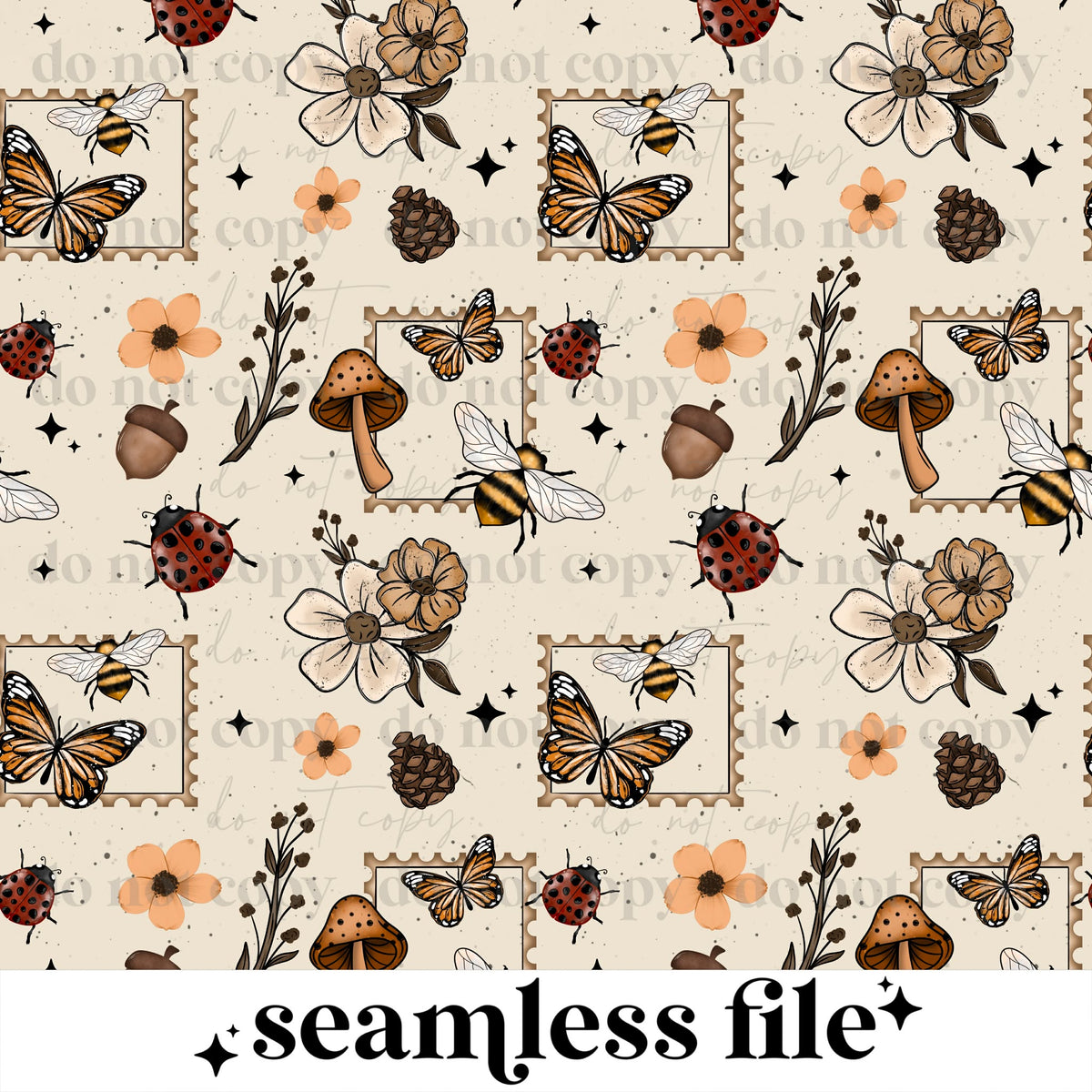 Neutral Floral Stamp Seamless