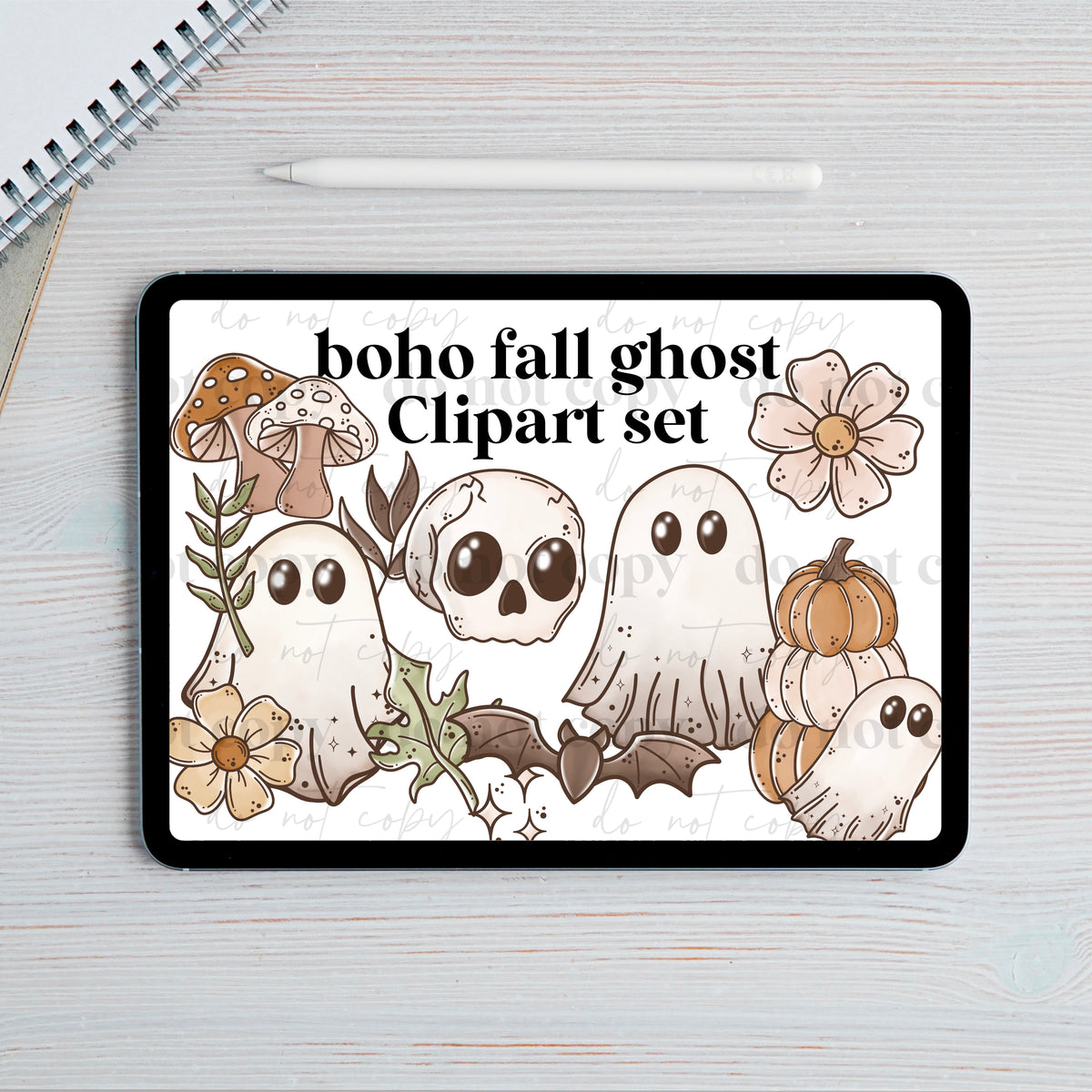 Boho fall ghost Clipart set