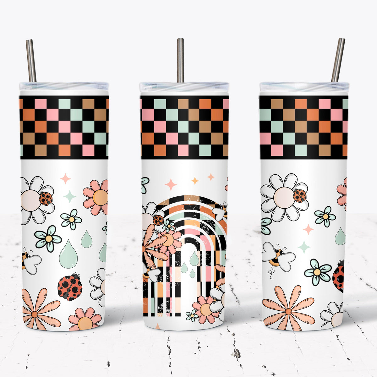 Retro floral rainbow Tumbler Wrap