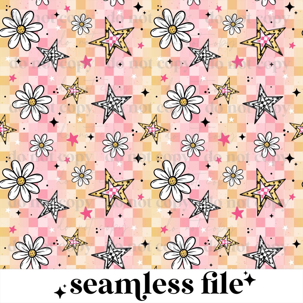 Pink & Yellow Floral Star Seamless