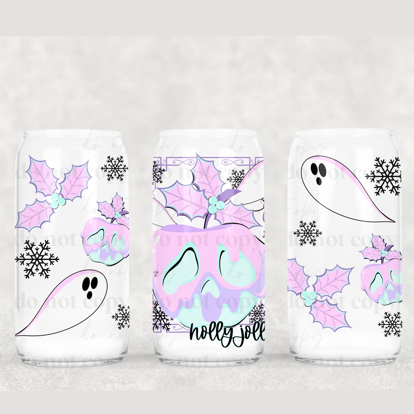 Pastel Holly Jolly 16oz Glass Wrap PNG
