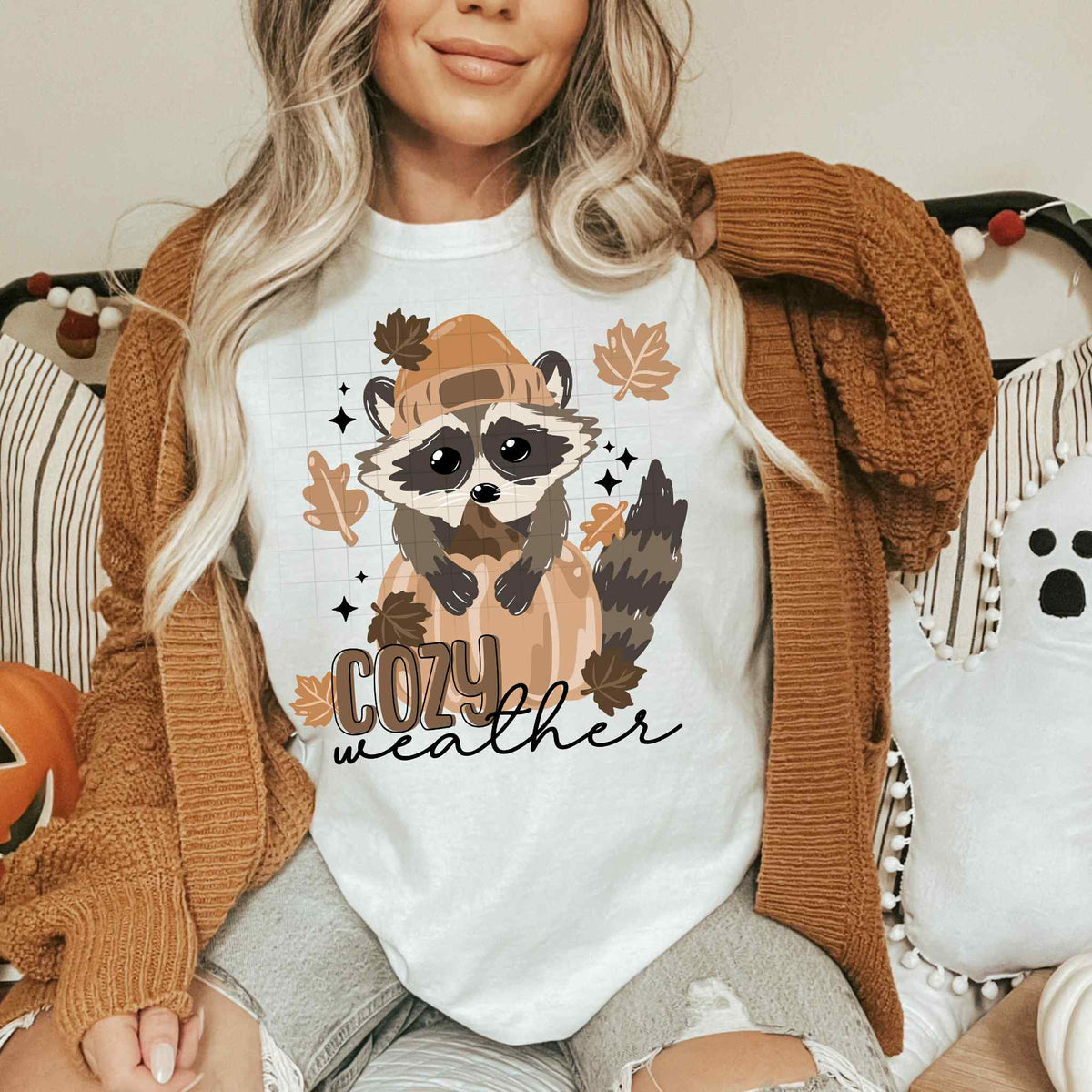 Cozy Fall Weather Raccoon PNG
