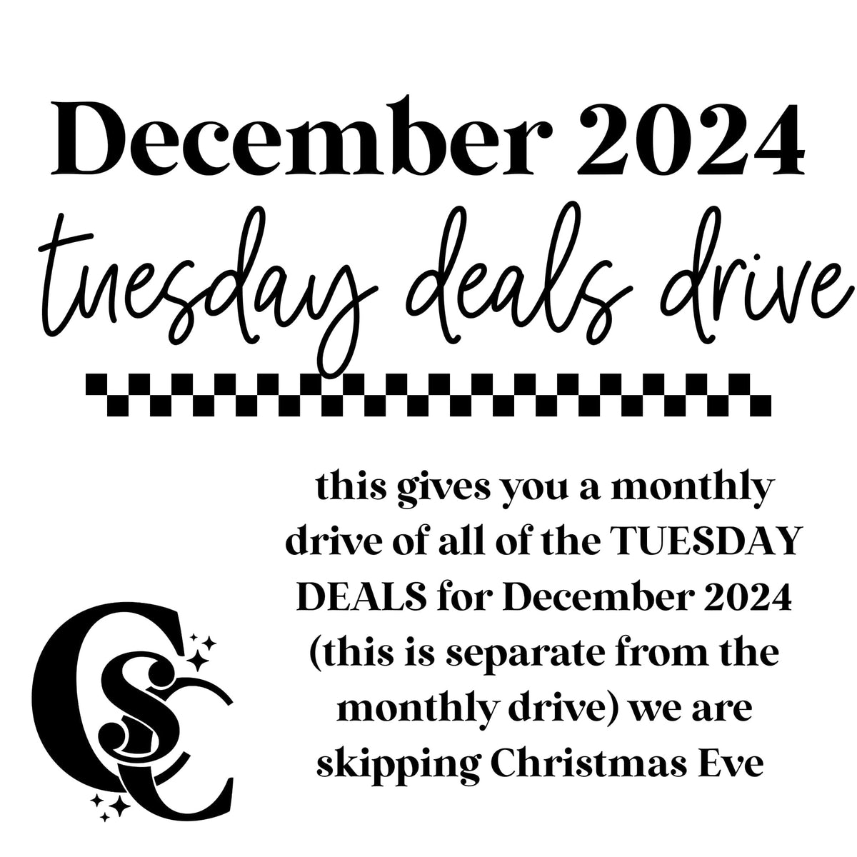 DECEMBER TUESDAY DEALS DRIVE ONLY, MAKE SURE YOU’RE CHOOSING THE CORRECT DRIVE (includes all Tuesday deals for DECEMBER 2024)