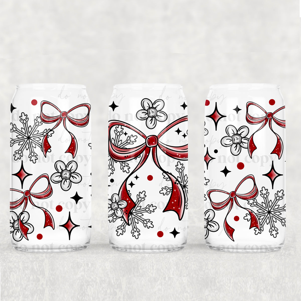 Christmas bows 16oz Glass Wrap