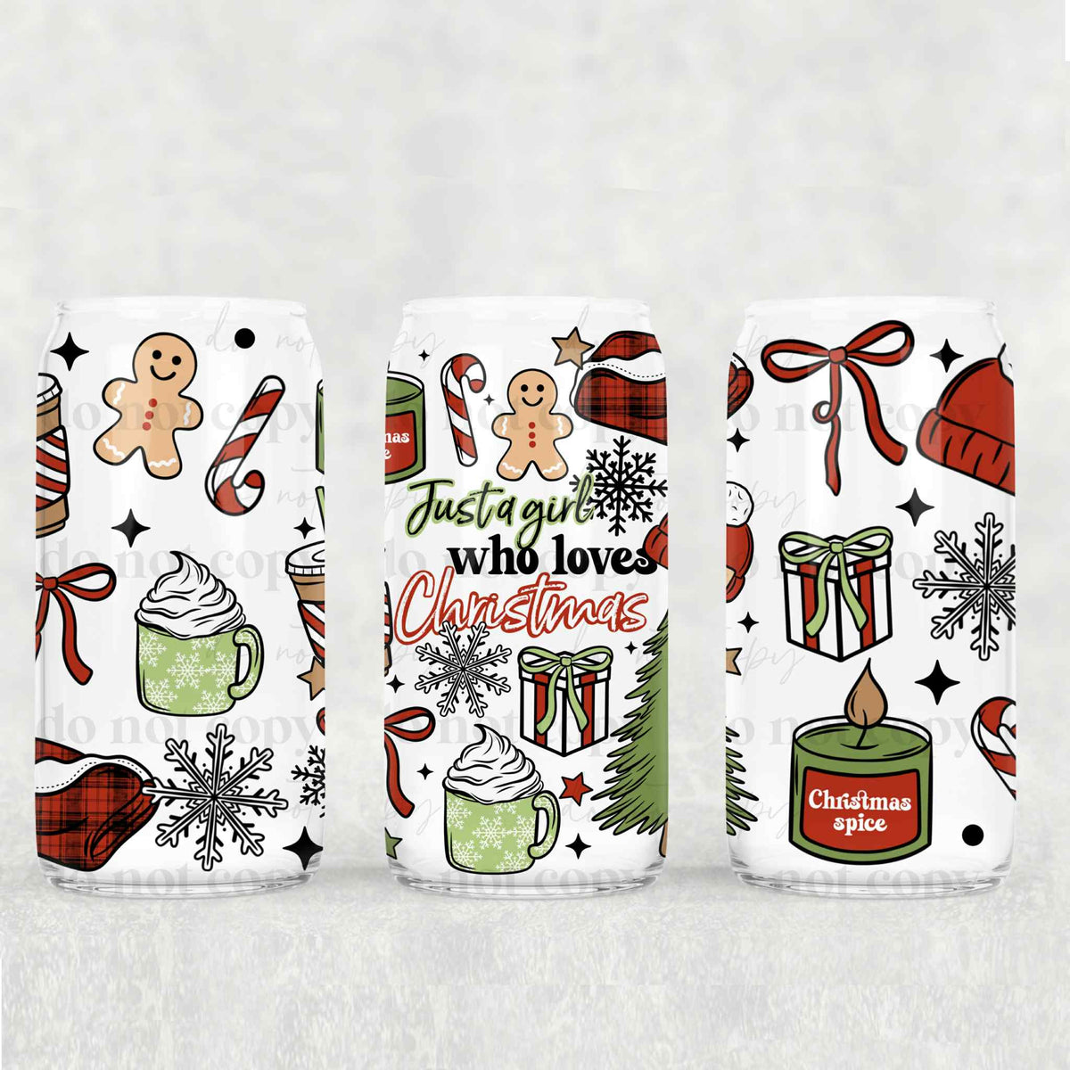 Just A Girl Who Loves Christmas 16oz Glass Wrap