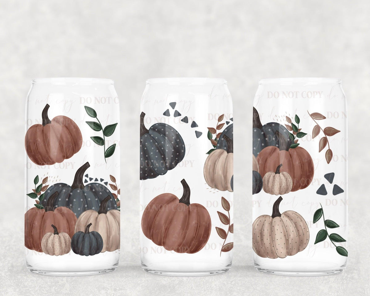 Watercolor pumpkins 16oz Glass Can Wrap PNG